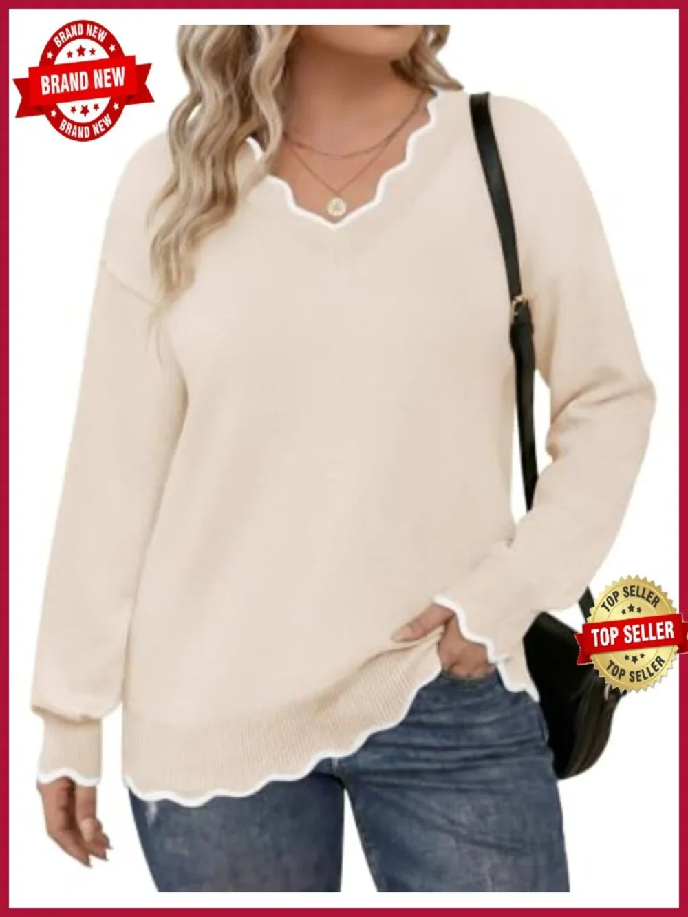 Plus Size V-Neck Sweater Long Sleeve Lightweight Knit Pullover
